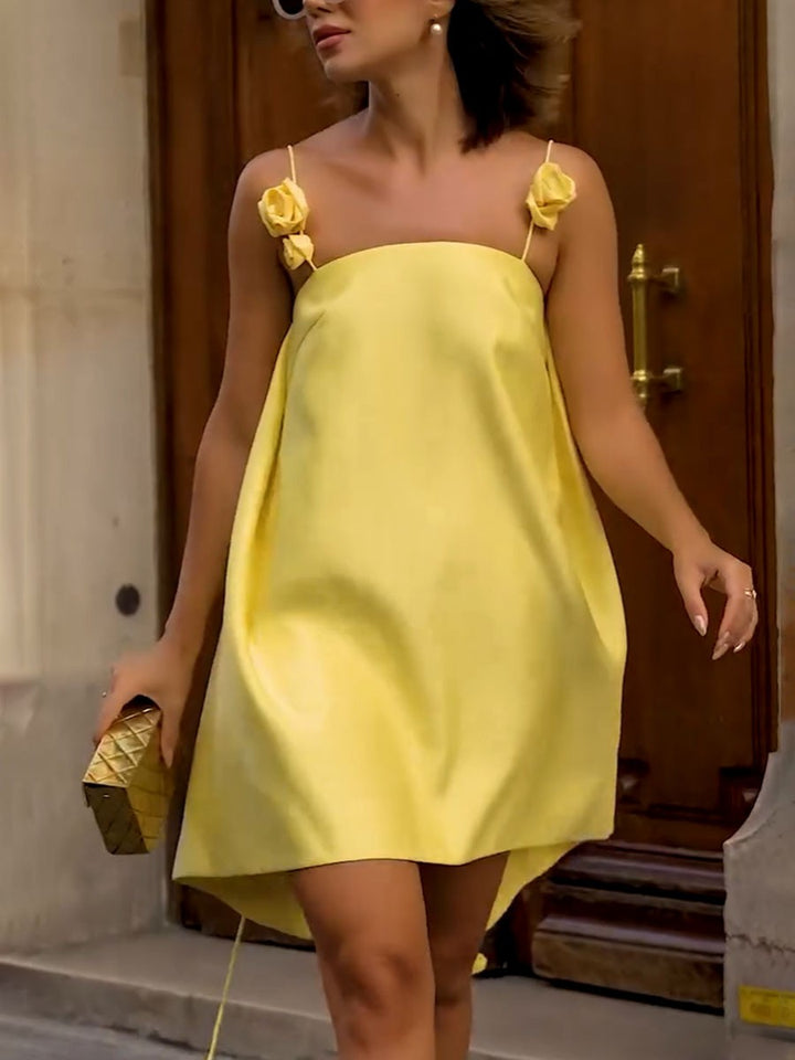 Bella - Rose-Detail Yellow Dress