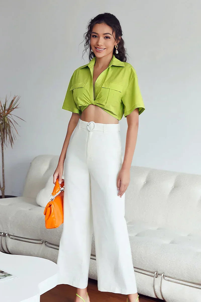 Lola - Twisted Crop Linen Blouse