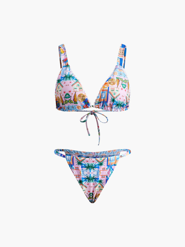 Print Adjustable Strap Bikini Set