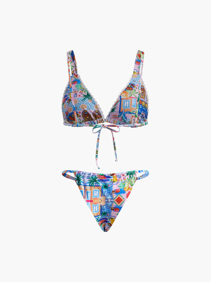 Print Adjustable Strap Bikini Set