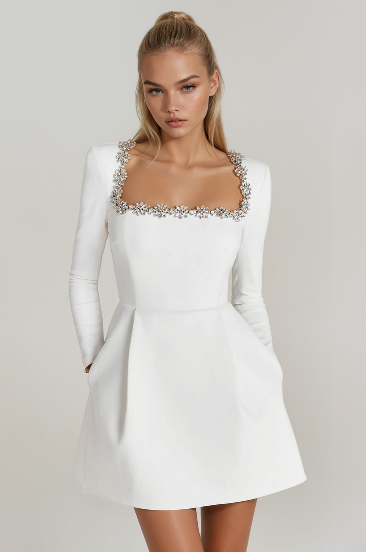 Tahira - Embellished Neck Detail Mini Dress