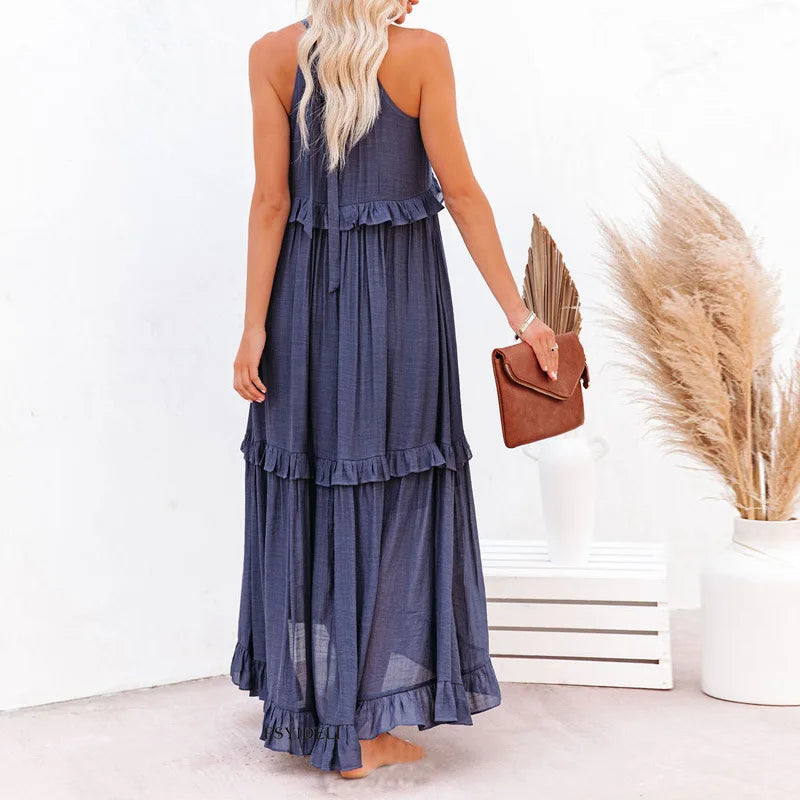 Emilia - Halter Ruffle Maxi Dress