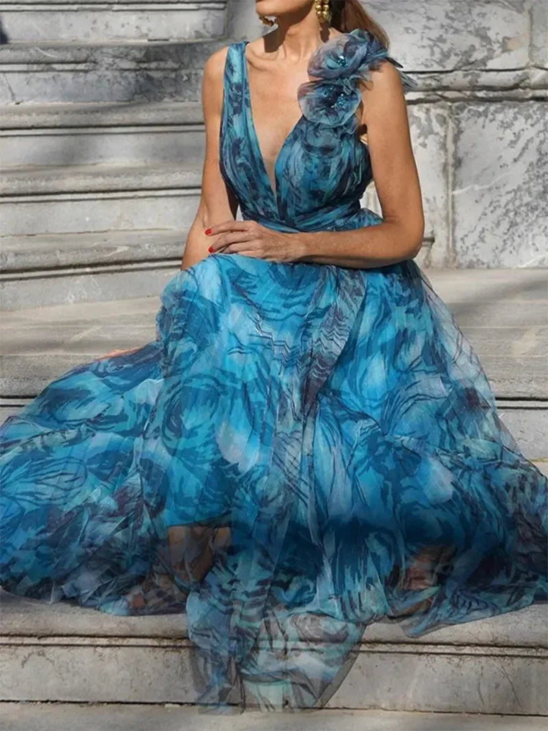 Bernadette - Blue Tulle Maxi Dress